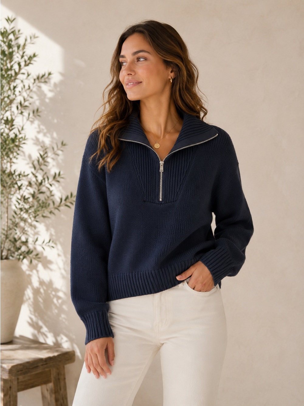 NWT Banana Republic Chunky Cable Knit Navy Half-Zip Pullover Fisherman Nautical